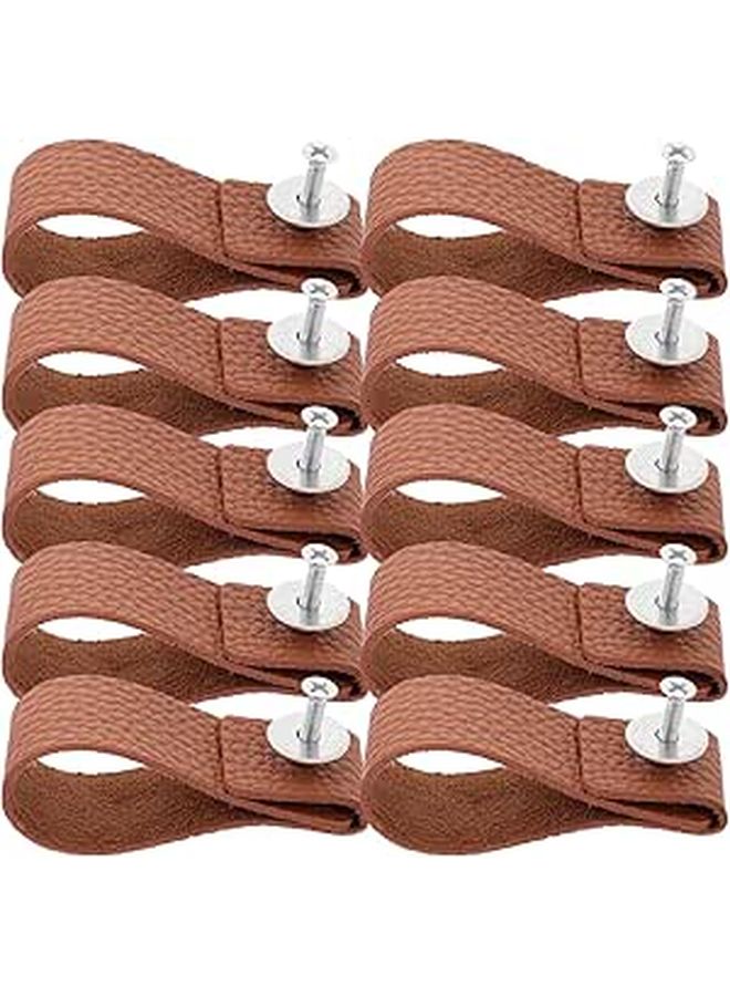Brown Vintage Drawer Pull Handles 12pcs Pu Leather Cabinet Wardrobe Furniture Pulls - Image 1