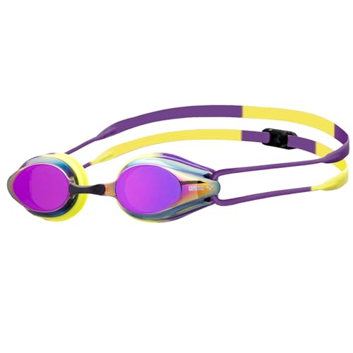 ARENA Tracks Unisex Adult Essential Racing Swim Goggles for Competitive Swimmers Men and Women FINA-Approved Anti-Fog Coated Mirror Lens, Violet/Plum/Arctic Lime - Image 1
