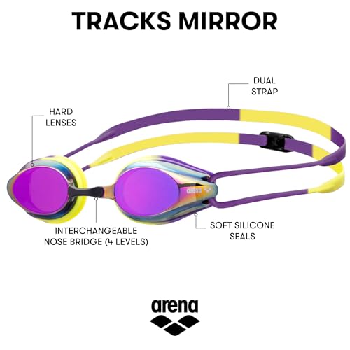 ARENA Tracks Unisex Adult Essential Racing Swim Goggles for Competitive Swimmers Men and Women FINA-Approved Anti-Fog Coated Mirror Lens, Violet/Plum/Arctic Lime - Image 2