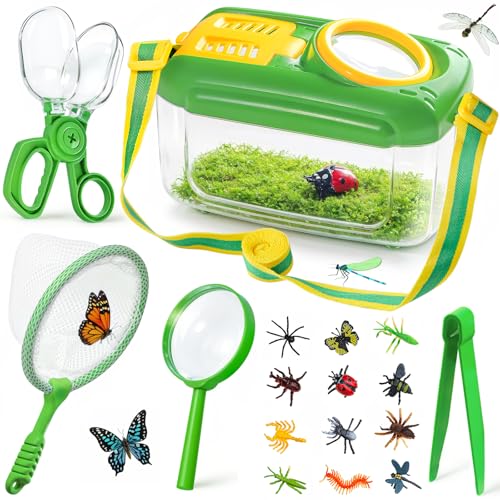 HAIMST Bug Catcher for Kids 17 PCS Bug Catching Kit with Bug Collector Toy Bugs Butterfly Net Magnifying Glass Insect Catcher Tweezers Outdoor Explorer Kit for Kids Age 3 4 5 6 7 8 - Image 1