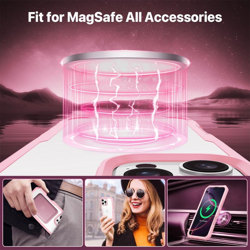 CENHUFO Compatible with iPhone 16 Pro Case Fits for Magsafe, Built-in Glass Screen Protector with Camera Lens Protector, 360 Full Body Protective Phone Case for iPhone 16 Pro 6.3 Inch -Pink Globally spread simple design - Image 3