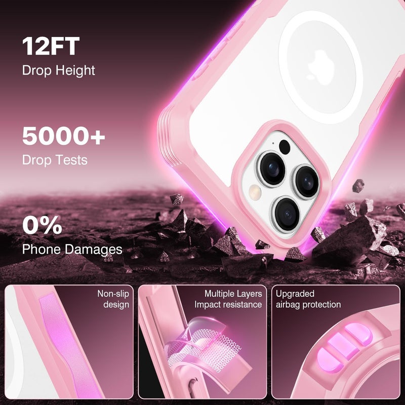 CENHUFO Compatible with iPhone 16 Pro Case Fits for Magsafe, Built-in Glass Screen Protector with Camera Lens Protector, 360 Full Body Protective Phone Case for iPhone 16 Pro 6.3 Inch -Pink Globally spread simple design - Image 5