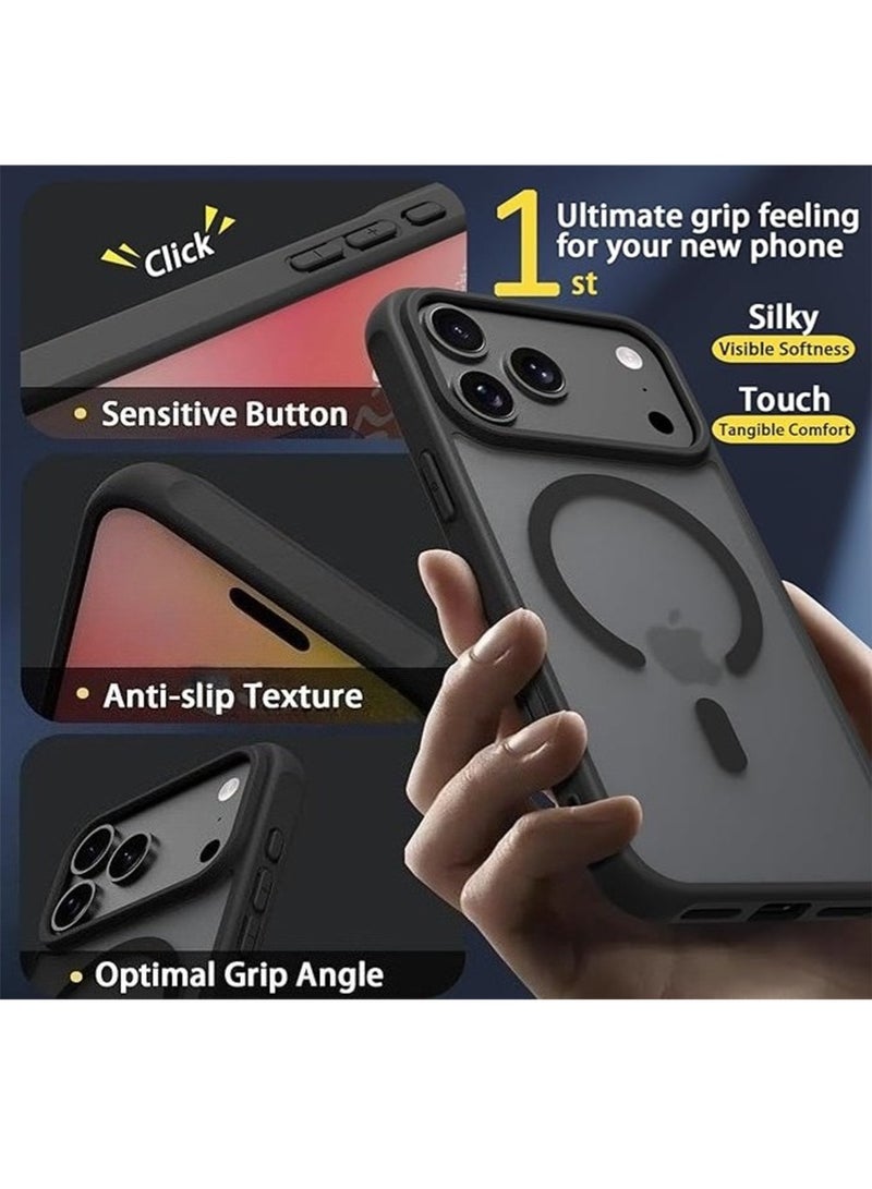 WRISTWISE Case Cover for iPhone 17 Pro with 1 Screen Protector [Military Grade Drop Protection]  Shockproof Ultra-Thin Translucent Matte Protective Case, Black - Image 3