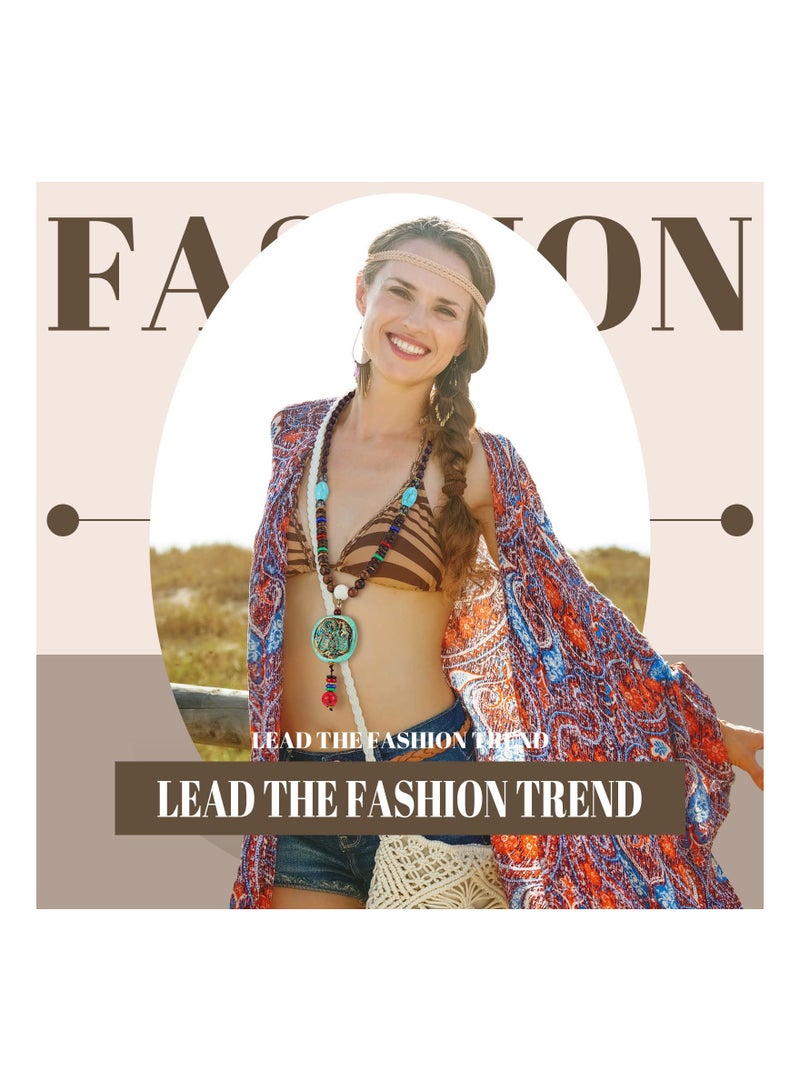 Zikra 4 قطع قلائد طويلة للنساء، قلادة خرز خشبي مجوهرات بوهيمية إكسسوار موضة سميك مجوهرات عرقية قلادة طويلة متعددة الطبقات قلادة طويلة عصرية للنساء والفتيات في عالم المجوهرات - Image 3