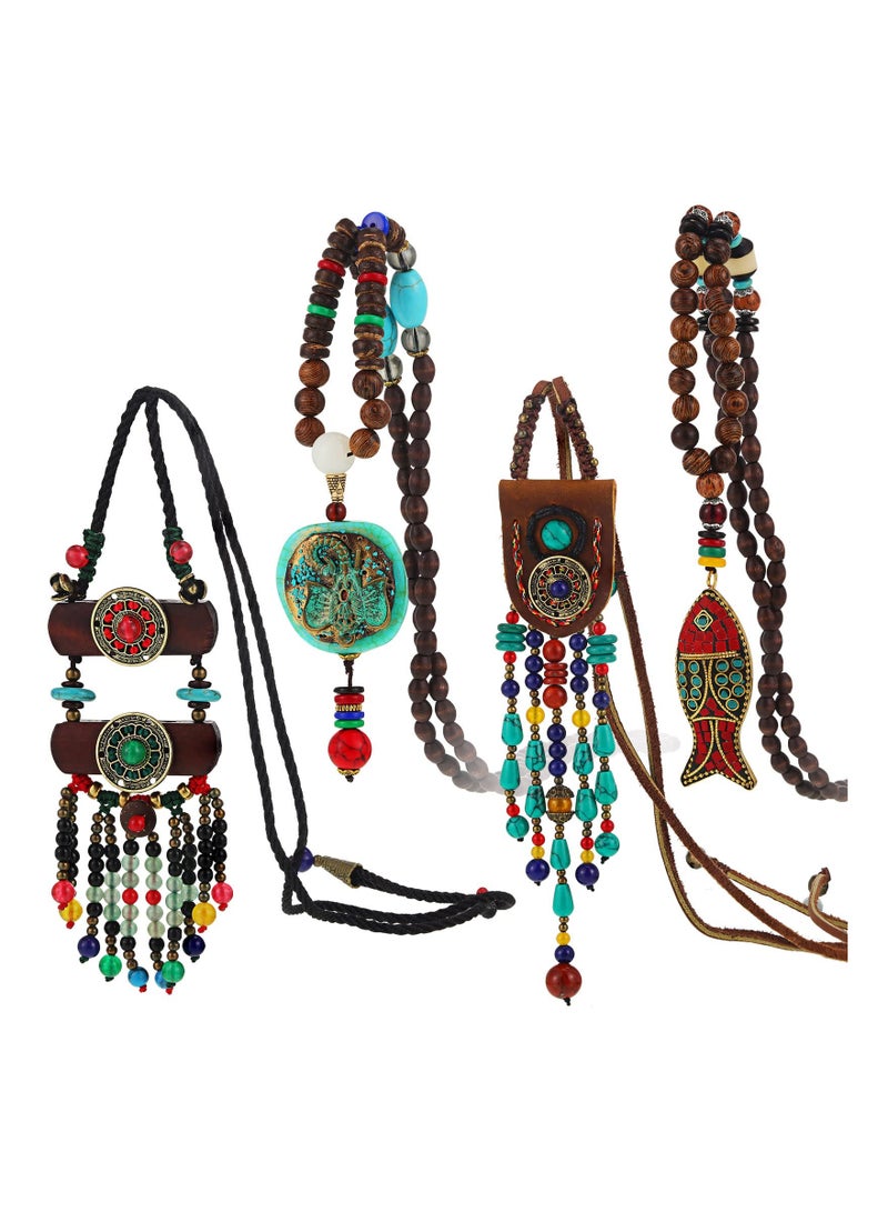 Zikra 4 قطع قلائد طويلة للنساء، قلادة خرز خشبي مجوهرات بوهيمية إكسسوار موضة سميك مجوهرات عرقية قلادة طويلة متعددة الطبقات قلادة طويلة عصرية للنساء والفتيات في عالم المجوهرات - Image 1