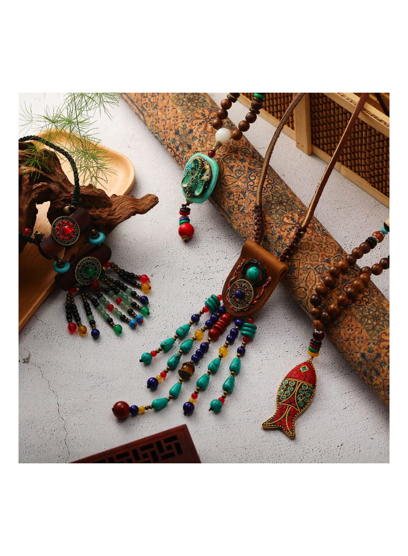 Zikra 4 قطع قلائد طويلة للنساء، قلادة خرز خشبي مجوهرات بوهيمية إكسسوار موضة سميك مجوهرات عرقية قلادة طويلة متعددة الطبقات قلادة طويلة عصرية للنساء والفتيات في عالم المجوهرات - Image 4