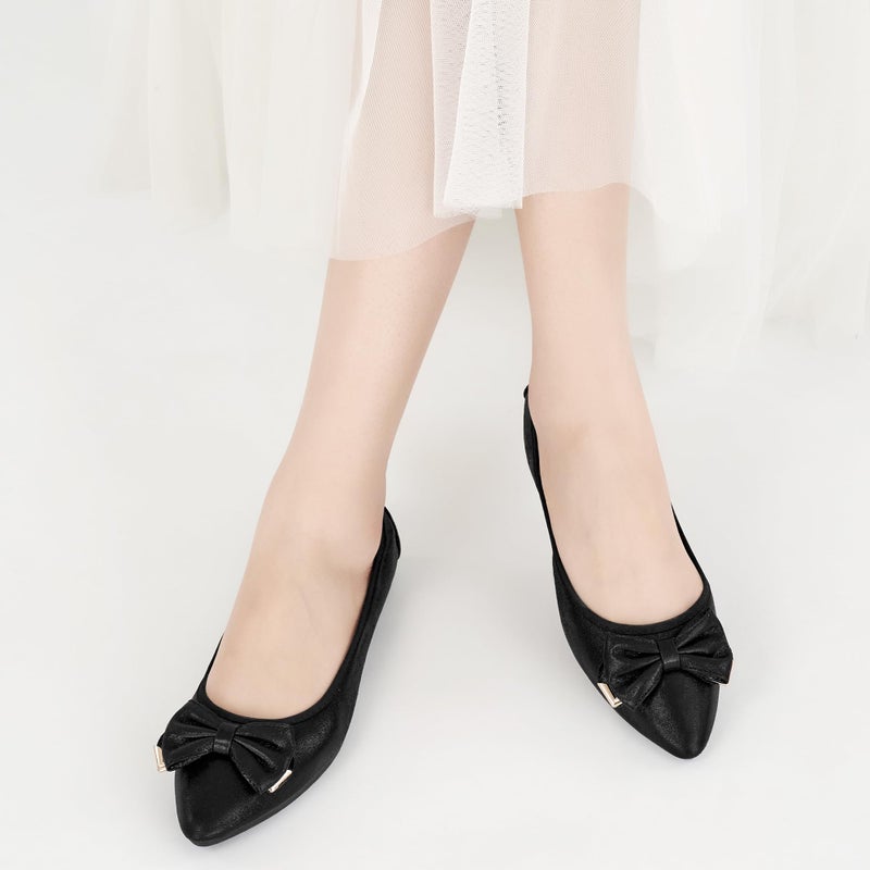 FUDYNMALC Womens Ballet Flats Shoes: Foldable Dressy Wedding Ballerina Shoes Sparkly Bowknot Pointed Toe Slip on Walking Loafers, Black Glitter, Size 8-8.5 - Image 2