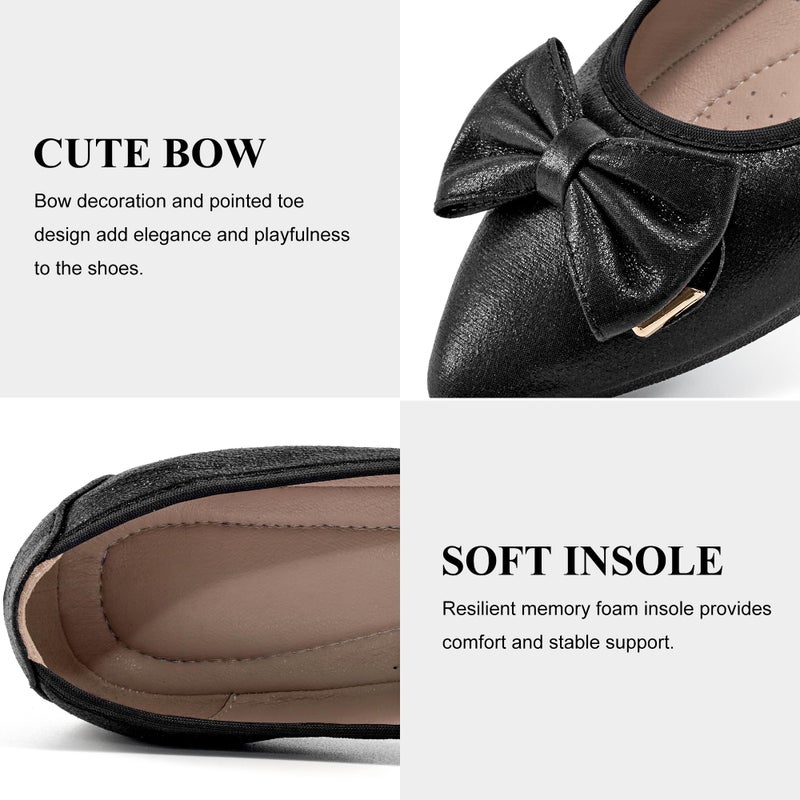 FUDYNMALC Womens Ballet Flats Shoes: Foldable Dressy Wedding Ballerina Shoes Sparkly Bowknot Pointed Toe Slip on Walking Loafers, Black Glitter, Size 8-8.5 - Image 3