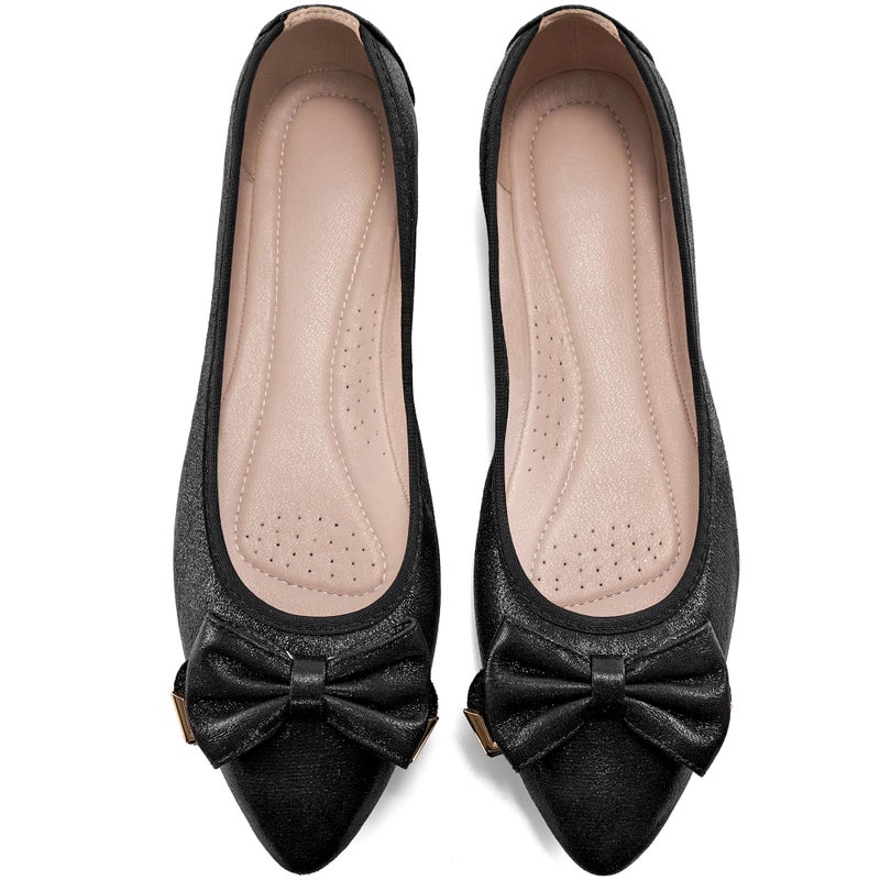 FUDYNMALC Womens Ballet Flats Shoes: Foldable Dressy Wedding Ballerina Shoes Sparkly Bowknot Pointed Toe Slip on Walking Loafers, Black Glitter, Size 8-8.5 - Image 5