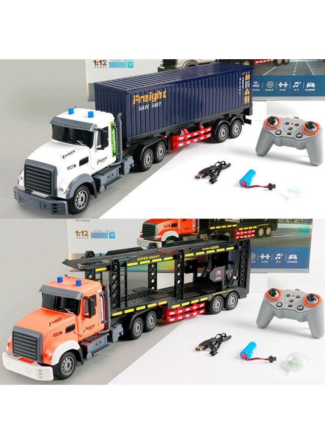 Electric Remote Control Container Trailer With Light Music Double-layer Transport Vehicle Simulation Container Children's Toy Men-Color:9013 Remote Control 9-pass Container Trailer With Light And Music (black) Body Uv Color Printing-Proportion:Package 3: 1 Lithium Battery 1 Charging Cable 1 Remote Control Battery  - Image 4