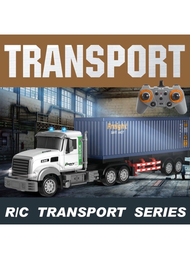 Electric Remote Control Container Trailer With Light Music Double-layer Transport Vehicle Simulation Container Children's Toy Men-Color:9013 Remote Control 9-pass Container Trailer With Light And Music (black) Body Uv Color Printing-Proportion:Package 3: 1 Lithium Battery 1 Charging Cable 1 Remote Control Battery  - Image 2