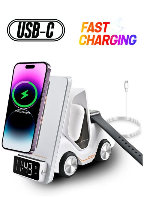 Wireless Charging Station 5 in 1, Fast Charging for iPhone 12-15, Air Pods Pro 3 2, Apple Watch iWatch, Includes Alarm Clock and Night Light Features