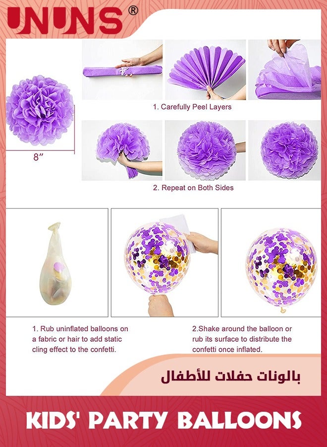 لوازم حفلات أعياد الميلاد باللون الذهبي الأرجواني، بالونات ذهبية أرجوانية، دوامات تعليق الفراشات، إكليل النقاط الدائرية، زينة الكعك من الزهور الورقية، لافتة عيد ميلاد سعيد، ديكورات حفلات أعياد الميلاد للفتيات والنساء