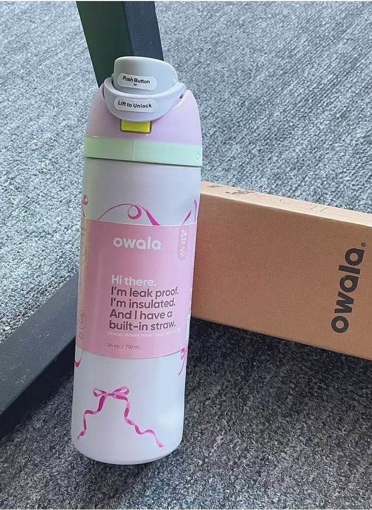 Owala - Freesip Insulated Stainless Steel Water Bottle With Straw For Sports And Travel, Bpa-Free, 24-Ounce,Pink Tie - Image 1