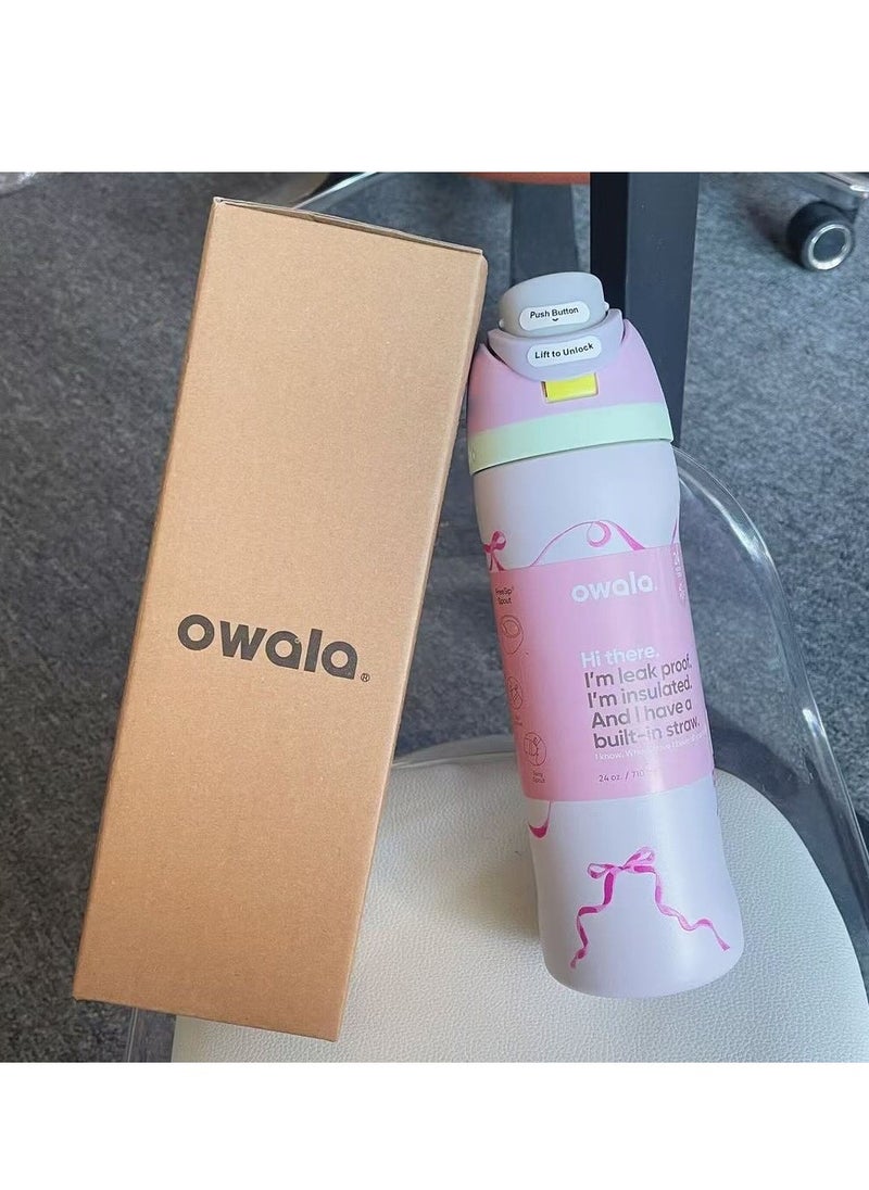 Owala - Freesip Insulated Stainless Steel Water Bottle With Straw For Sports And Travel, Bpa-Free, 24-Ounce,Pink Tie - Image 1