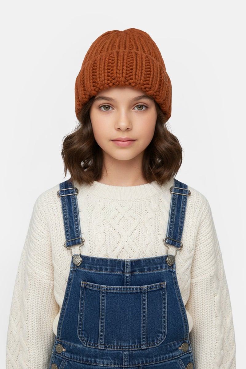Reserved Kids Girl Crochet Beanie, Brown - Image 1
