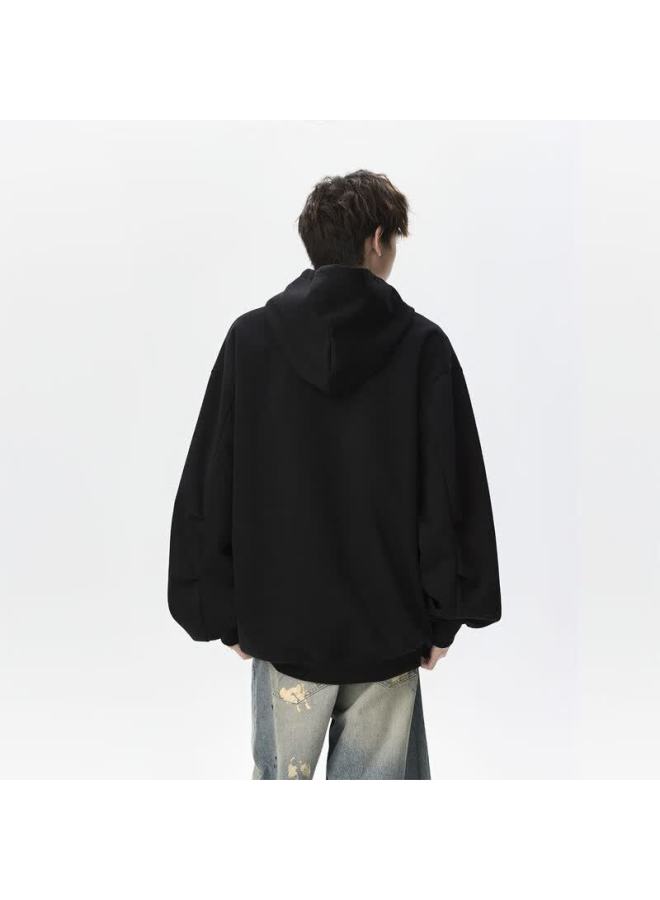 Wassup Sohot Men's Spring Autumn American Style Spiral Hoodie Jacket Trendy Versatile Top Obsidian Black M - Image 2