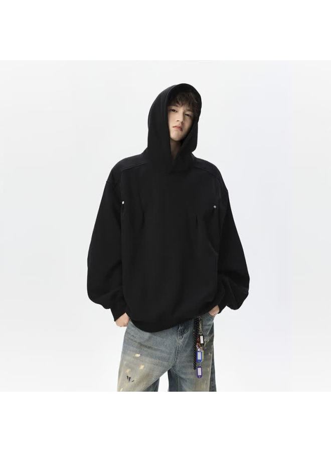 Wassup Sohot Men's Spring Autumn American Style Spiral Hoodie Jacket Trendy Versatile Top Obsidian Black M - Image 3