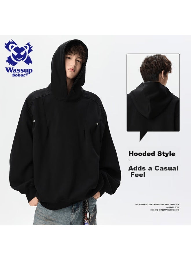 Wassup Sohot Men's Spring Autumn American Style Spiral Hoodie Jacket Trendy Versatile Top Obsidian Black M - Image 1