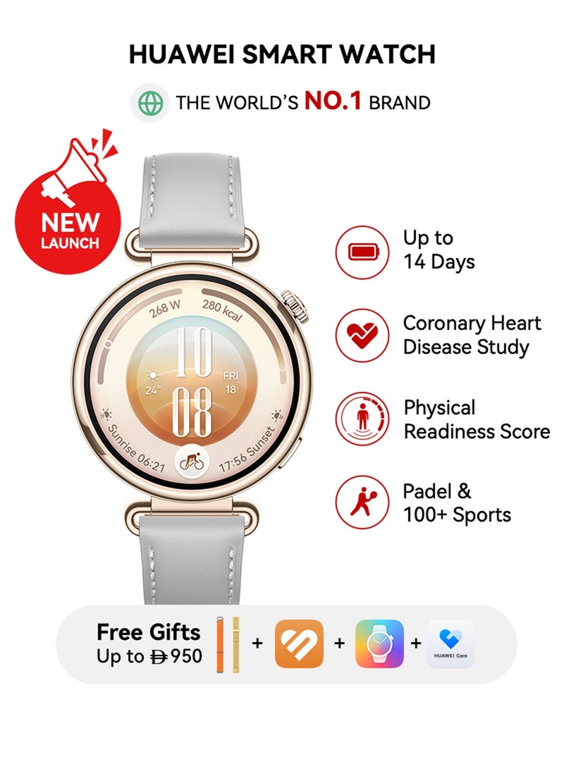 هواوي HUAWEI WATCH GT7 41mm Smart Watch, Upto 14 Days of Battery Life, Compatible with iOS & Android, ECG, Heart Rate Monitoring, 100+ Sports Modes, Physical Readiness Score, EasyCross Strap, Grey + FOC - Image 1