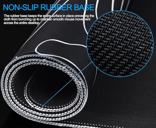 ANTERK Large Mouse Pad, Waterproof Gaming Mousepad with Non-Slip Rubber Base, Stitched Edges, XXL Computer Long Keyboard Mouse Mat for Gamer, Office & Home, 31.5" x 15.7", Black White Lines - Image 5