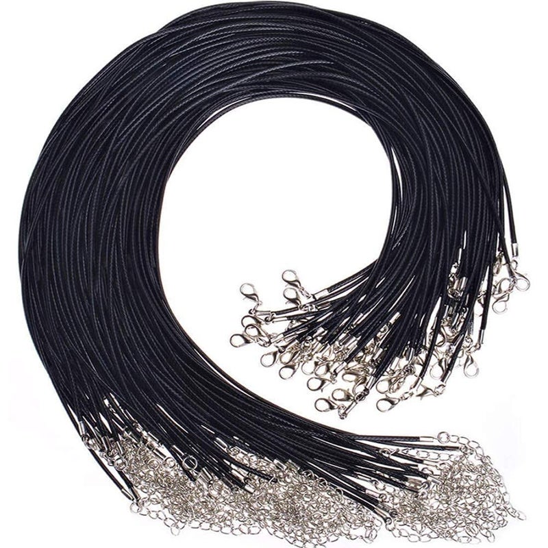 DIY Crafts Pack of 2 Pcs, Black Multi #1, 2 Pcs, Black Waxed Necklace Cord with Lobster Clasp Bulk for Bracelet Necklace and Jewelry Making Chain(Pack of 2 Pcs, Black Multi #1) - Image 1