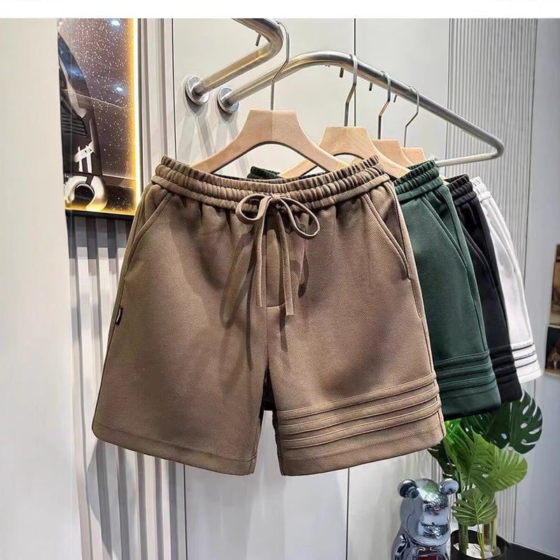 Three Bar Design Heavy Sports Casual Shorts Mens Pants Summer Loose Pants American Sweat Pants for Foreign Trade BROWN [D76] LX 