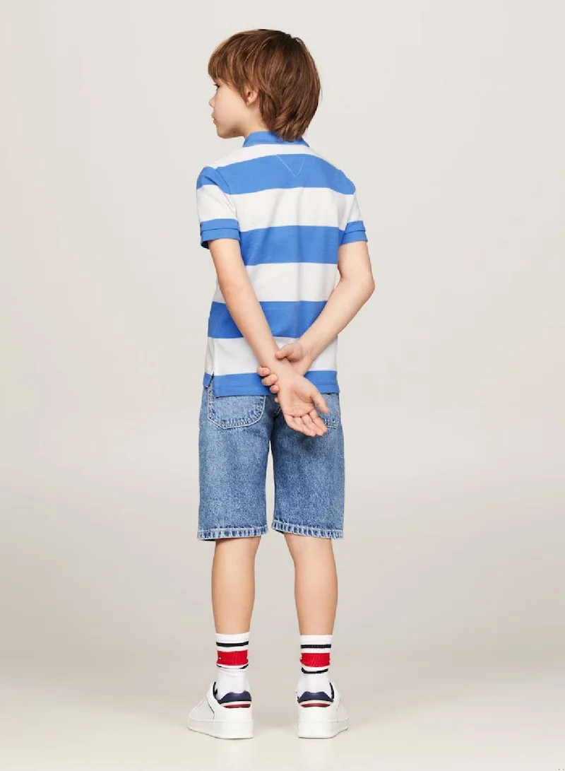 TOMMY HILFIGER Boys' Hilfiger Monotype Colour-Blocked Regular Fit Polo -  Pure cotton pique, White/ Blue