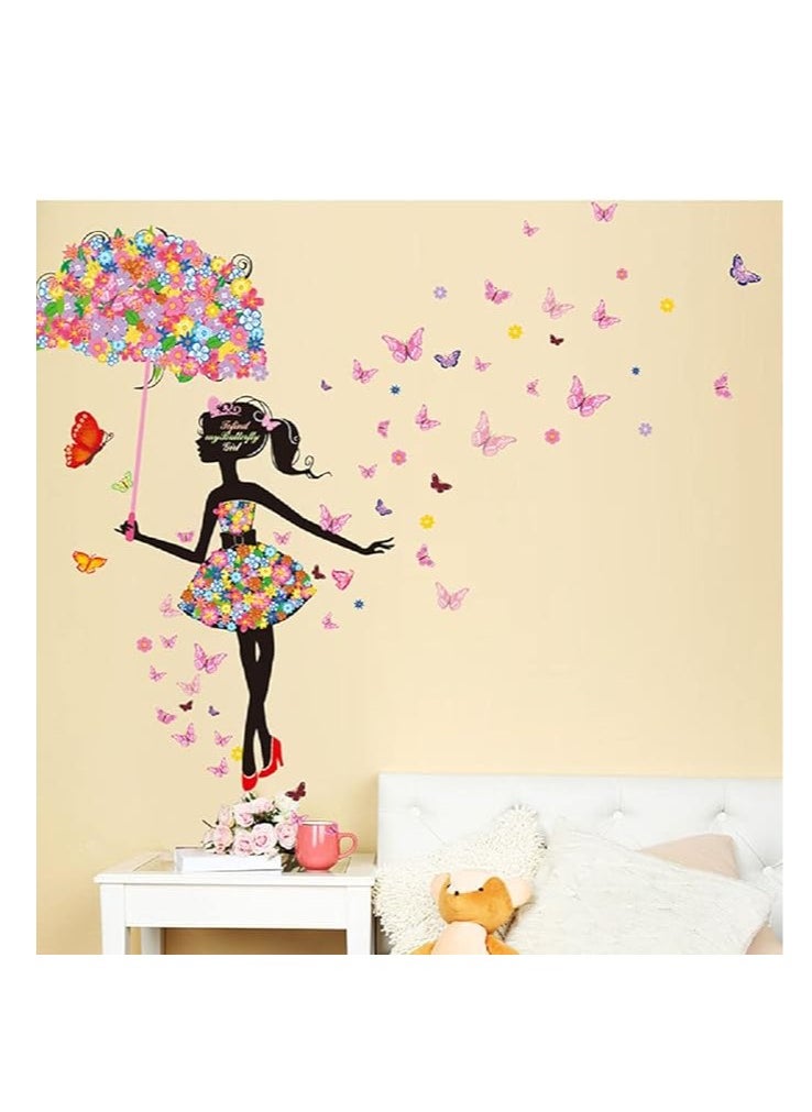 Cool Baby COOLBABY Lovely Flower Girl With Umbrella Removable Vinyl Diy Wall Art Mural Sticker Decal Decor  - Image 5