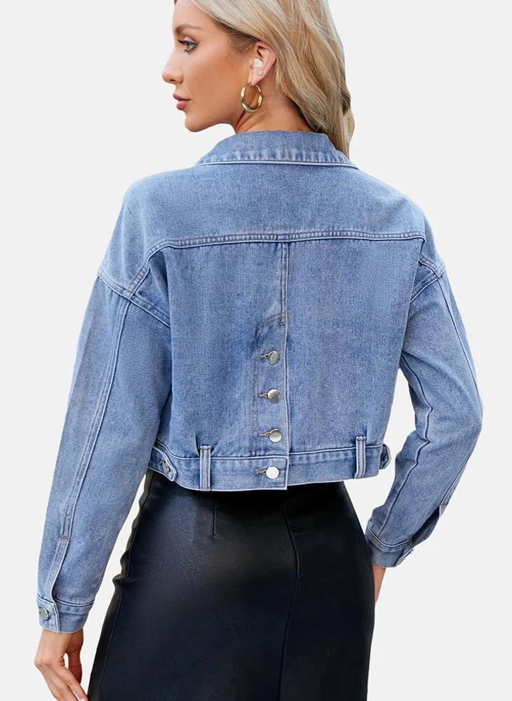 يونيكي Blue Plain Regular Fit Long Sleeve Denim Jacket