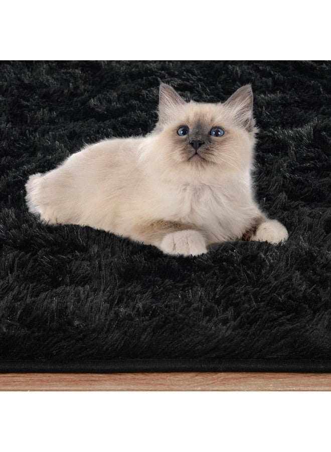 ISEAU Oval Fluffy Carpet, Modern Plush Shaggy Area Rug for Kids Bedroom, Extra Comfy Cute Nursery Bedside Mat for Boys Girls Room Home Decor, 2.6 x 5.3ft, Black - Image 5