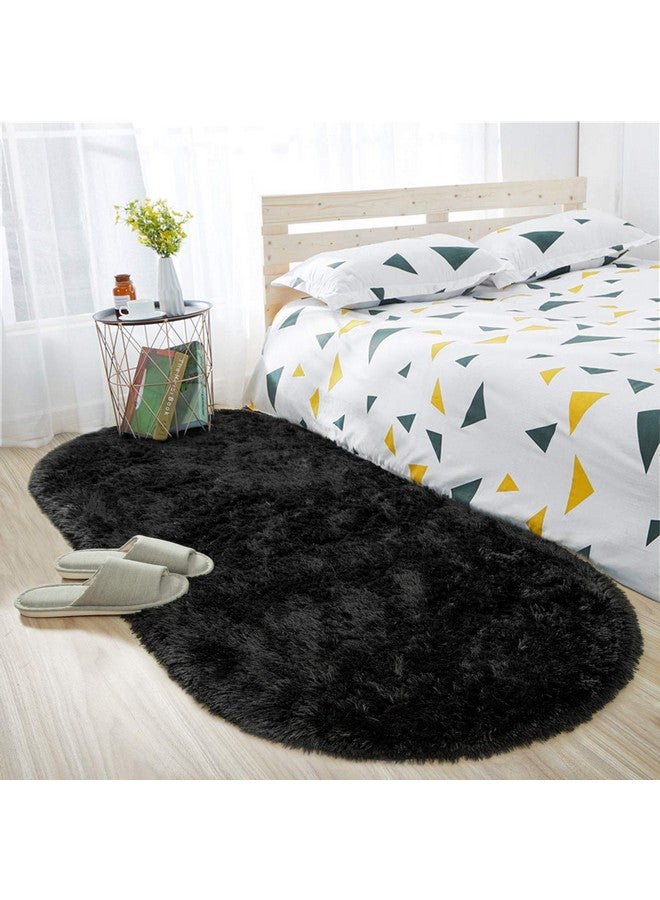 ISEAU Oval Fluffy Carpet, Modern Plush Shaggy Area Rug for Kids Bedroom, Extra Comfy Cute Nursery Bedside Mat for Boys Girls Room Home Decor, 2.6 x 5.3ft, Black - Image 4