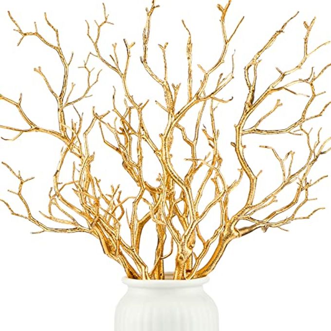 Geosar 13.8 Inch Small Manzanita Branches Plastic Faux Branches Artificial Antler Shaped Tree Branch Decorative Plant Twigs for Home Wedding Table Centerpiece Festival Decors(Gold,10 Pieces) - Image 4