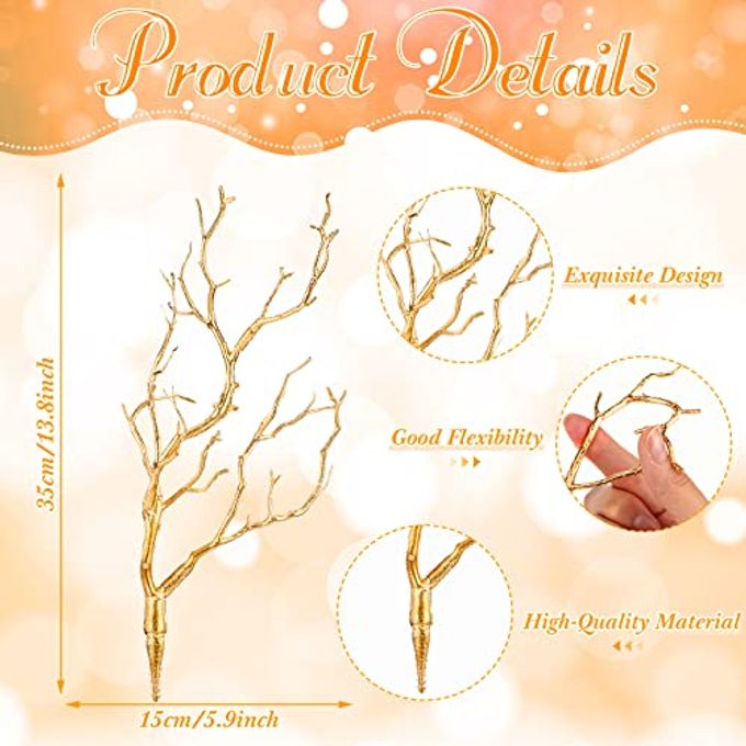 Geosar 13.8 Inch Small Manzanita Branches Plastic Faux Branches Artificial Antler Shaped Tree Branch Decorative Plant Twigs for Home Wedding Table Centerpiece Festival Decors(Gold,10 Pieces) - Image 5