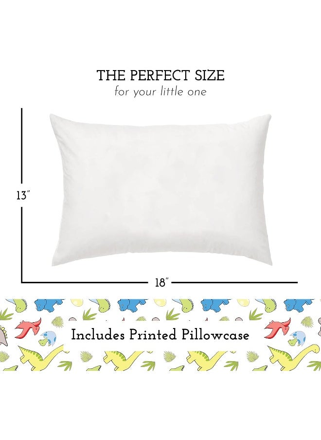 Little Sleepy Head Toddler Pillow with Toddler Pillowcase - Soft Hypoallergenic - Best Pillow for Kids! Better Neck Support and Sleeping! Better Naps in Bed, a Crib, or at School! Makes Travel Comfier! (Dinosaurs White)  - Image 3