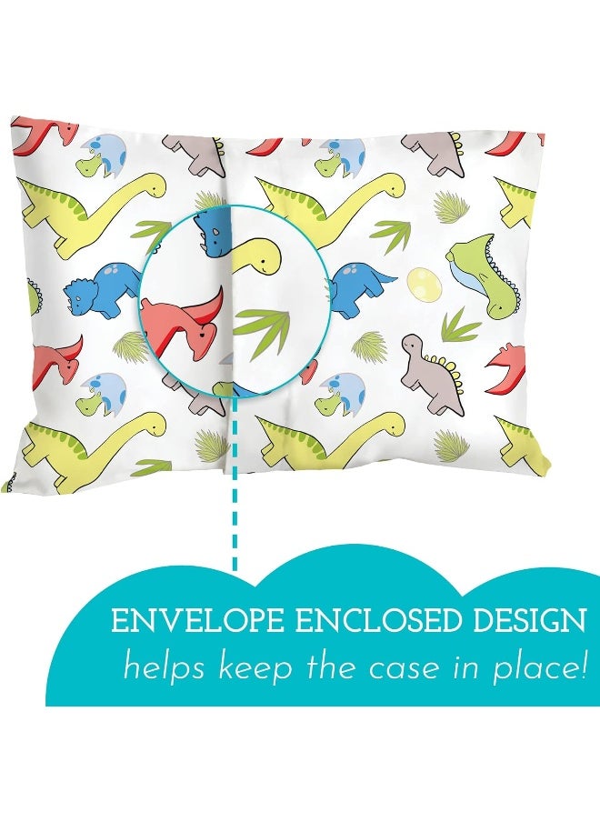 Little Sleepy Head Toddler Pillow with Toddler Pillowcase - Soft Hypoallergenic - Best Pillow for Kids! Better Neck Support and Sleeping! Better Naps in Bed, a Crib, or at School! Makes Travel Comfier! (Dinosaurs White)  - Image 2