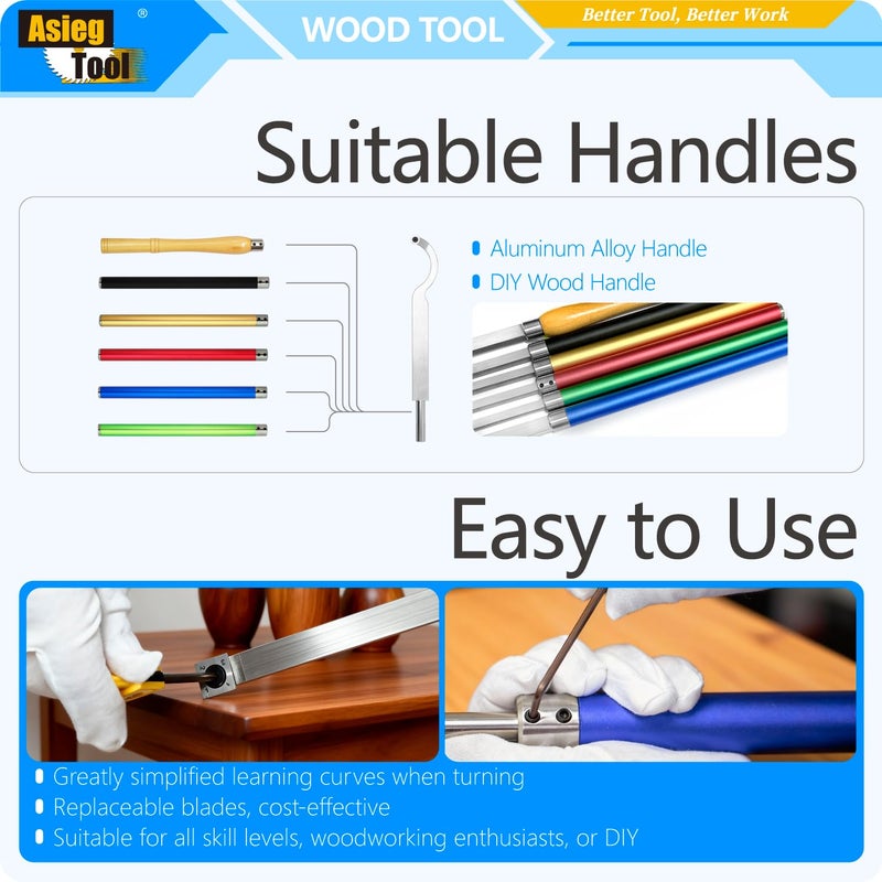 Asieg Tool Swan Hollower 10 Inches Wood Turning Tool Carbide Tipped Lathe Chisel Tool Bar with Ci3 12mm Round Carbide Insert Cutter for Wood Hobbyist or DIY or Carpenter, Handle not Include - Image 5