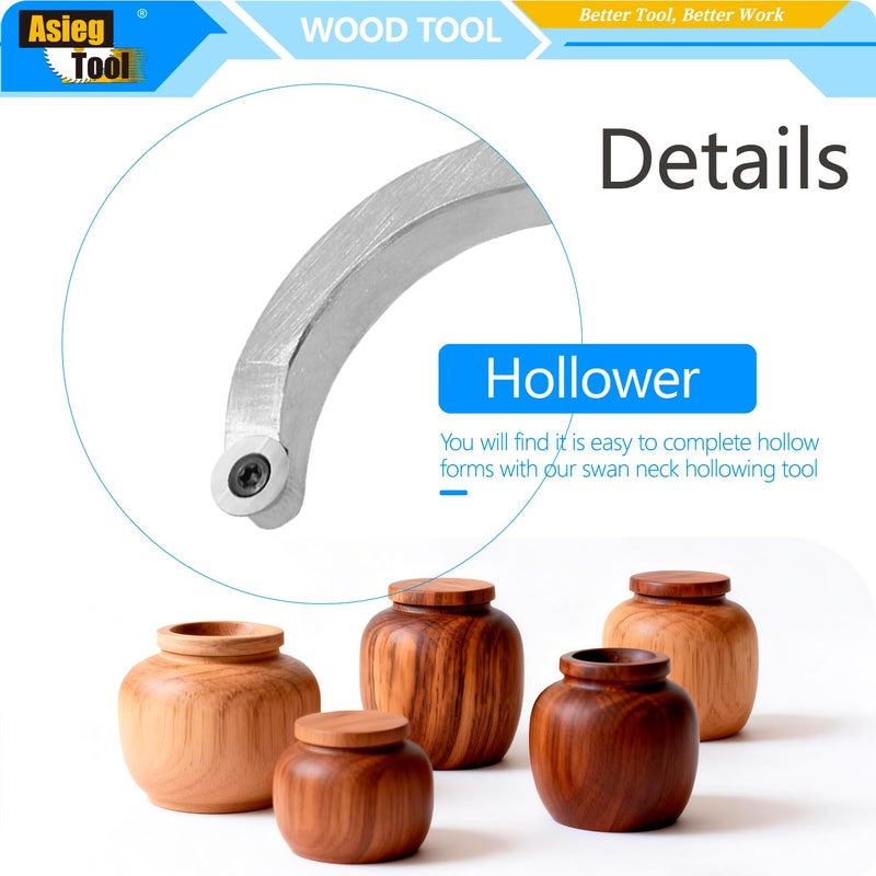 Asieg Tool Swan Hollower 10 Inches Wood Turning Tool Carbide Tipped Lathe Chisel Tool Bar with Ci3 12mm Round Carbide Insert Cutter for Wood Hobbyist or DIY or Carpenter, Handle not Include - Image 4