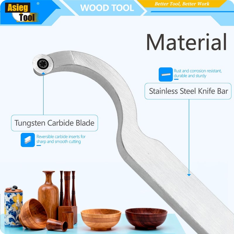 Asieg Tool Swan Hollower 10 Inches Wood Turning Tool Carbide Tipped Lathe Chisel Tool Bar with Ci3 12mm Round Carbide Insert Cutter for Wood Hobbyist or DIY or Carpenter, Handle not Include - Image 3