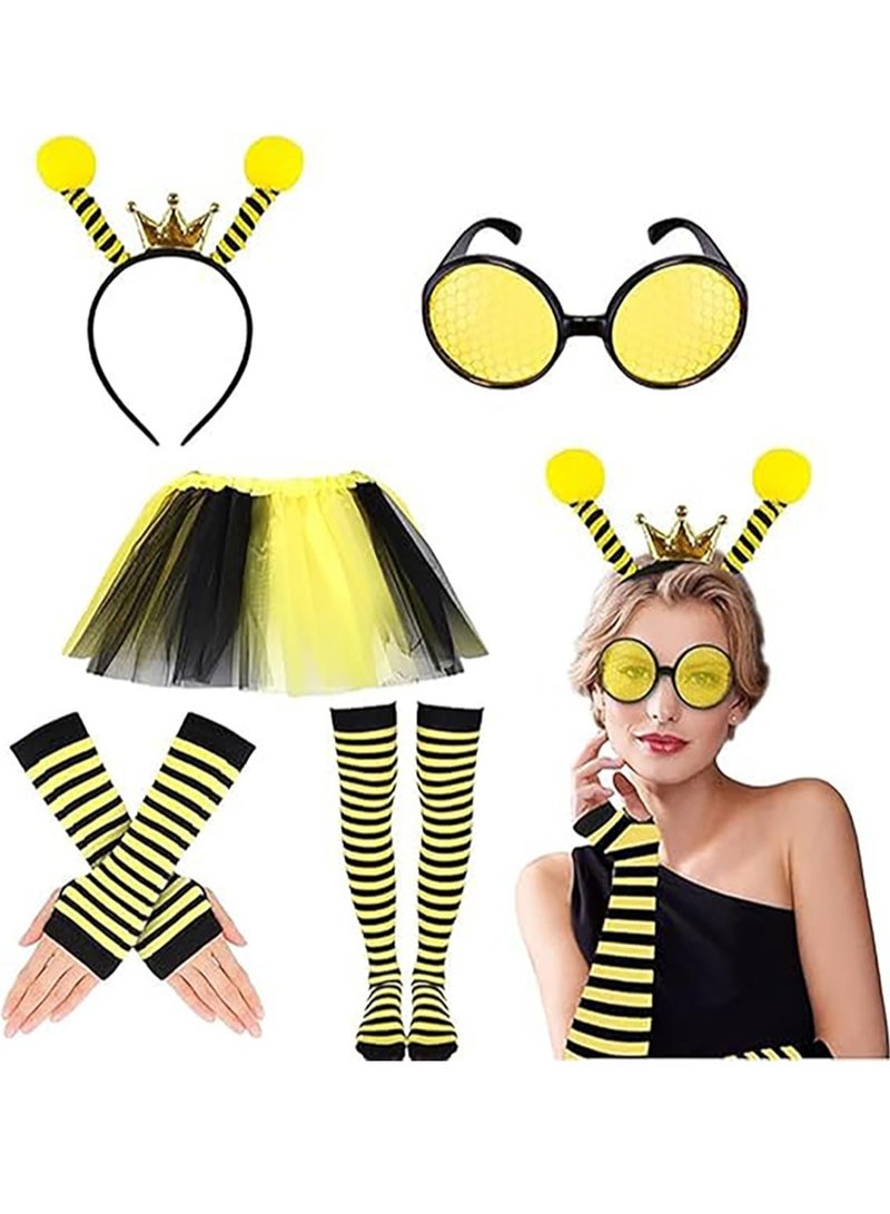 TAPIT 5PCS Bee Costume Kit for Women Kids Cosplay Bee Tutu Kit Bumble Bee Accessories with Tutu Skirt Gloves Headband Striped Sock Sunglasses for Cosplay Party  - Image 1
