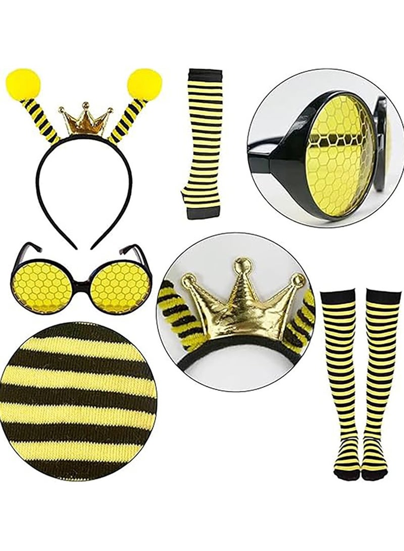 TAPIT 5PCS Bee Costume Kit for Women Kids Cosplay Bee Tutu Kit Bumble Bee Accessories with Tutu Skirt Gloves Headband Striped Sock Sunglasses for Cosplay Party  - Image 4