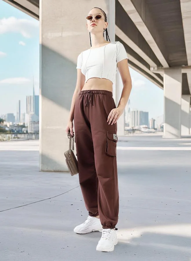 HIGH STAR Women's Coffee Brown 100% Cotton Solid Pattern Full Length Casual Jogger Track Pant