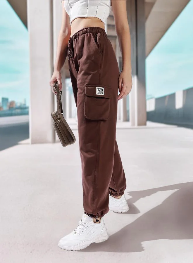HIGH STAR Women's Coffee Brown 100% Cotton Solid Pattern Full Length Casual Jogger Track Pant