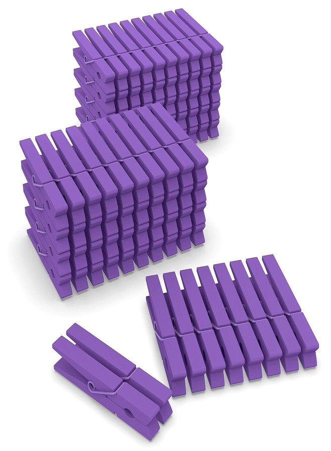 FeFu Colored Clothes Pins Wooden 100 Pack, Purple Clothespins Wood, Clothes Clips for Craft Shower Classroom, 2.9 Inch - Image 1