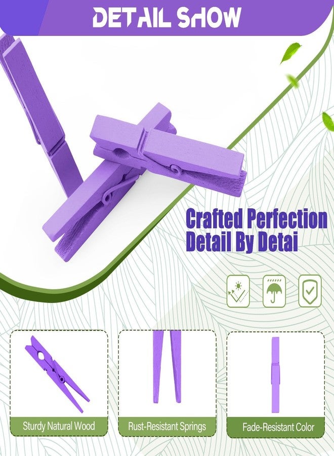 FeFu Colored Clothes Pins Wooden 100 Pack, Purple Clothespins Wood, Clothes Clips for Craft Shower Classroom, 2.9 Inch - Image 2