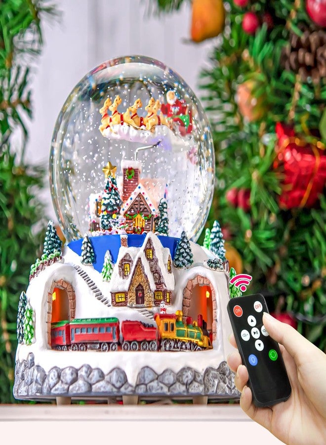 Mr.Winder Musical Rotating Santa Claus Flying Over Village,Automatic Snowfall,Train, Christmas Snow Globe Music Box Gifts, for Women Wife Mom Girlfriend Daughter, Xmas Present,Plays 48 Classic Christmas Carols - Image 3
