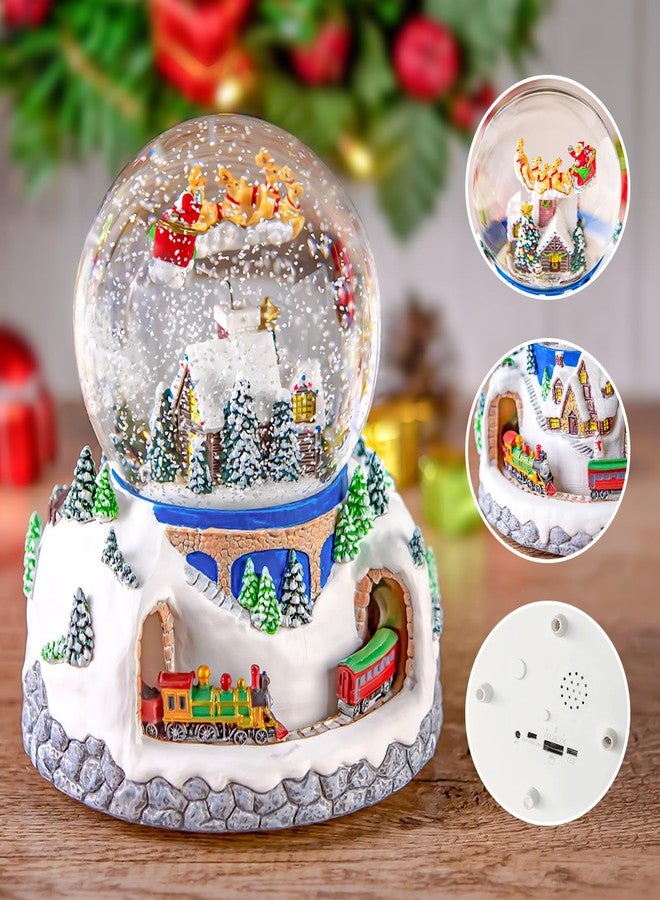 Mr.Winder Musical Rotating Santa Claus Flying Over Village,Automatic Snowfall,Train, Christmas Snow Globe Music Box Gifts, for Women Wife Mom Girlfriend Daughter, Xmas Present,Plays 48 Classic Christmas Carols - Image 4