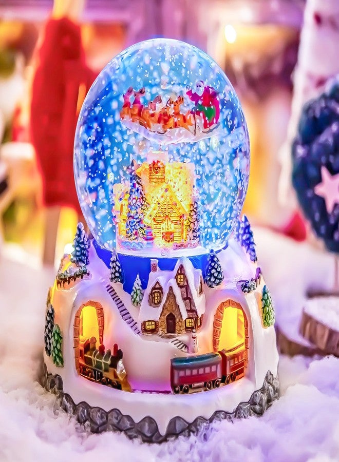 Mr.Winder Musical Rotating Santa Claus Flying Over Village,Automatic Snowfall,Train, Christmas Snow Globe Music Box Gifts, for Women Wife Mom Girlfriend Daughter, Xmas Present,Plays 48 Classic Christmas Carols - Image 2