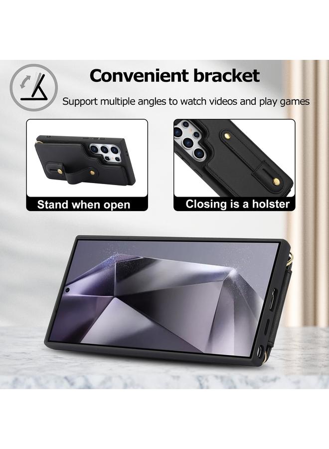 S-TOP Case For Samsung Galaxy S25 Ultra 5G Wristband Vertical Flip Wallet Back Cover Phone Case with Long Lanyard - Image 5