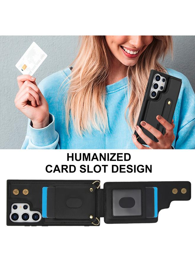 S-TOP Case For Samsung Galaxy S25 Ultra 5G Wristband Vertical Flip Wallet Back Cover Phone Case with Long Lanyard - Image 3